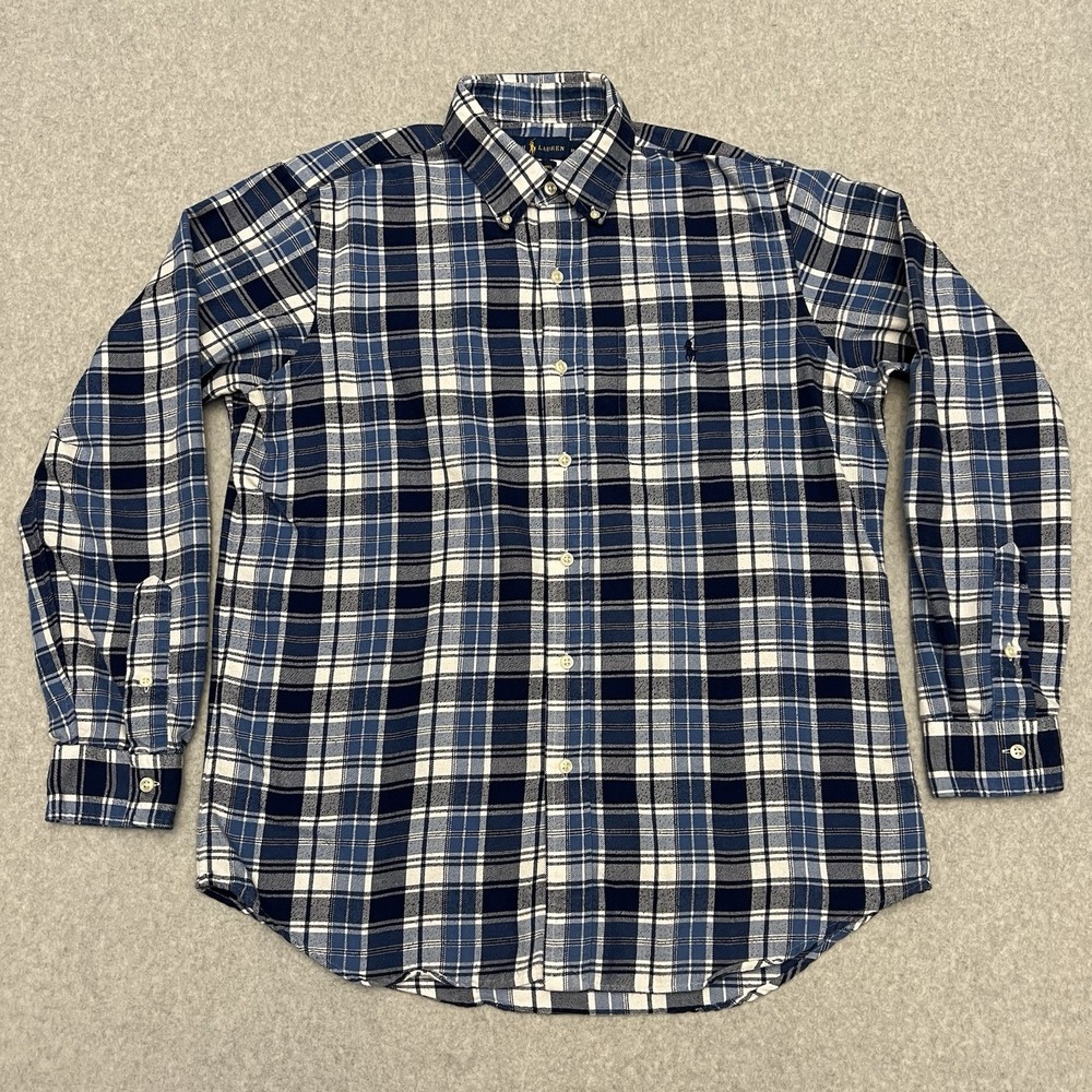Ralph Lauren Shirt Mens Medium Blue Plaid Performance Flannel Long Sleeve Pocket
